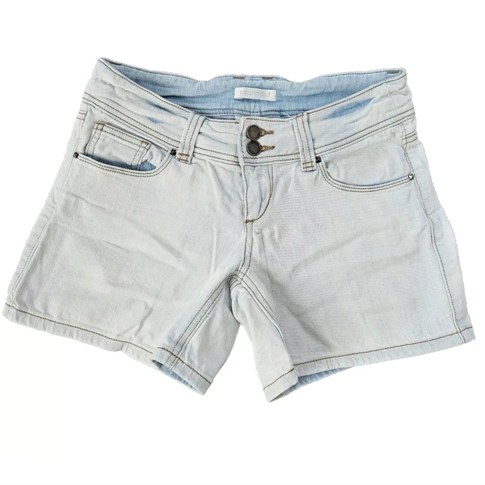 Promod Shorts Women Bleached Blue Jean Denim Low Rise Light Wash Size 6US / 10UK